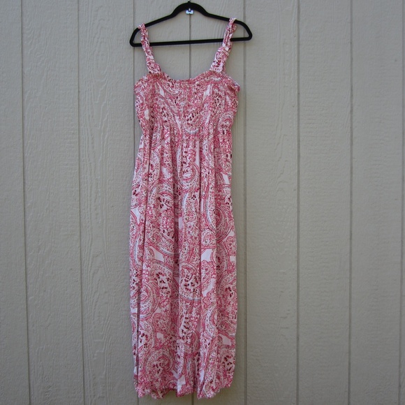 Calvin Klein Dresses Size 14 Burgundy Smocked‎ Slip Floral Flowy Summer Beach - Picture 3 of 14
